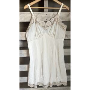Vintage Sears Ivory Slip Dress Size 40 Medium Beige Lace Trim Nylon